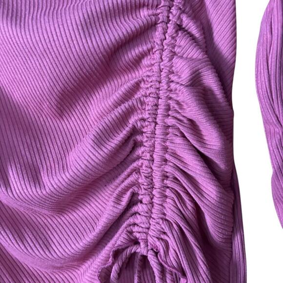 Pink Ribbed Long Sleeve Ruched Drawstring Adjustable Side Lettuce Hem Knit Y2K - Picture 4 of 5